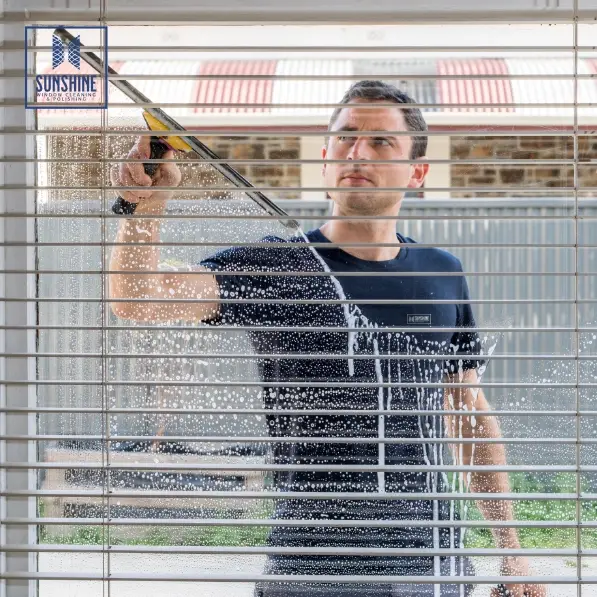 Young Man Cleaning a Window